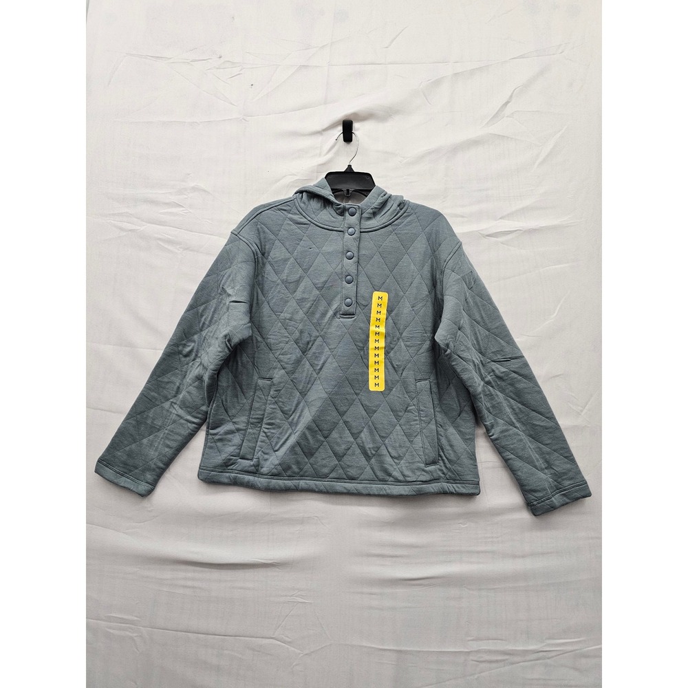 Lands' End Girls Quilted Pullover Hoodie Green Cotton Blend Casual Size‎ Medium
